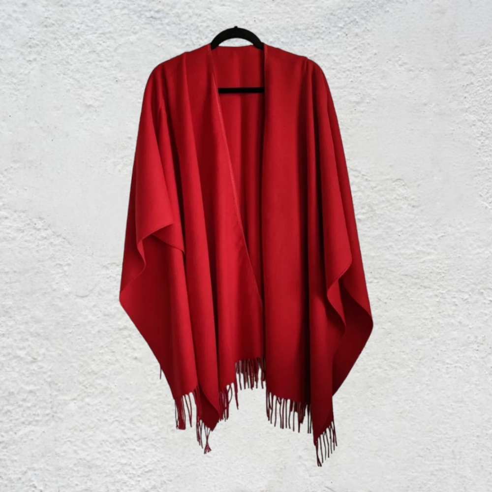 Red cape Cardigan with fringe